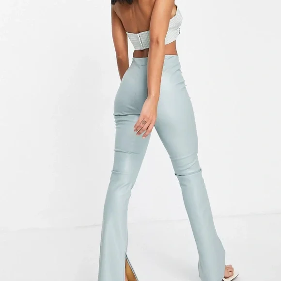 Topshop Faux Leather Flared Pants with Split Hem - Picture 5 of 9